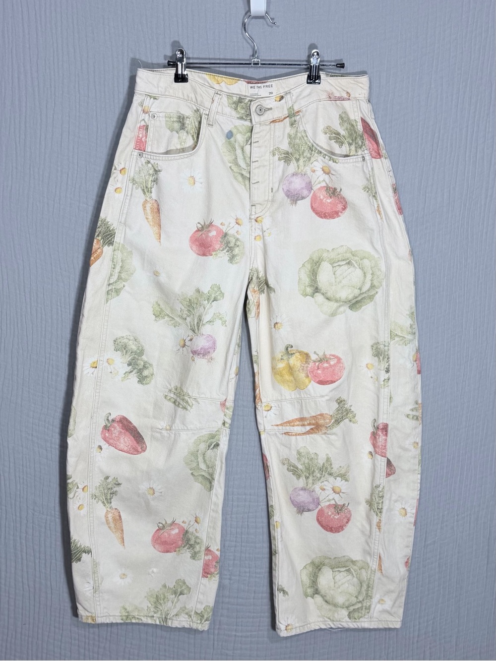 We The Free Cream Vegetable-Print Wide Leg Jeans - Picture 2 of 7